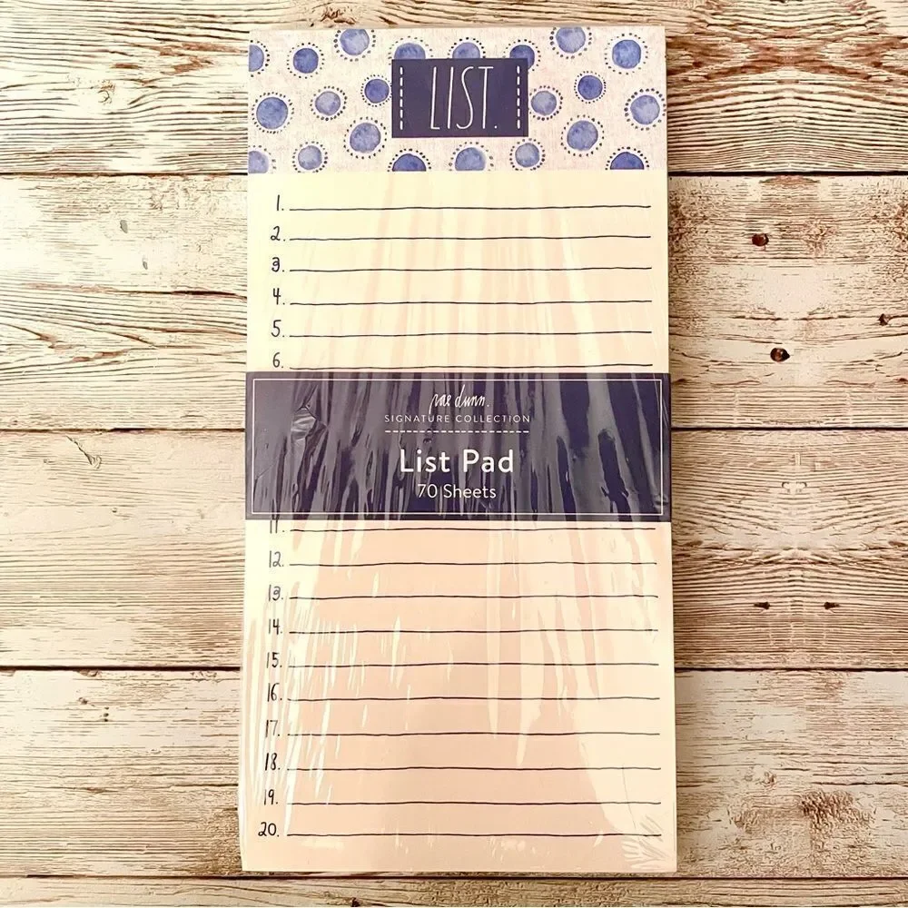 NWT Rae Dunn 2 Pc NOTEPAD / LIST Notepad Set Ivory PInk Blue Printed 140 Sheets
